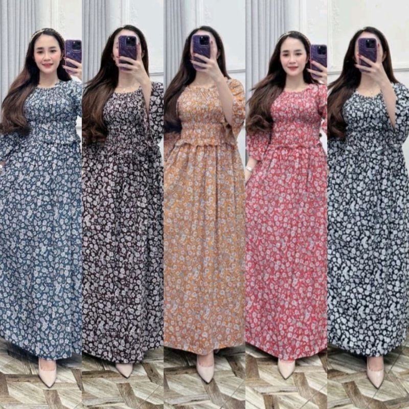 gamis semok dada #gamis smok dada #dress smok #dres smok #Drs bunga #dres motif bunga