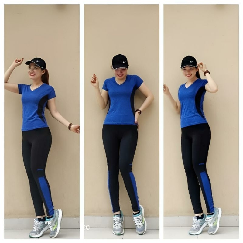 Setelan olahraga senam wanita ukuran M L XL dan XXL/ Model T shirt V Neck