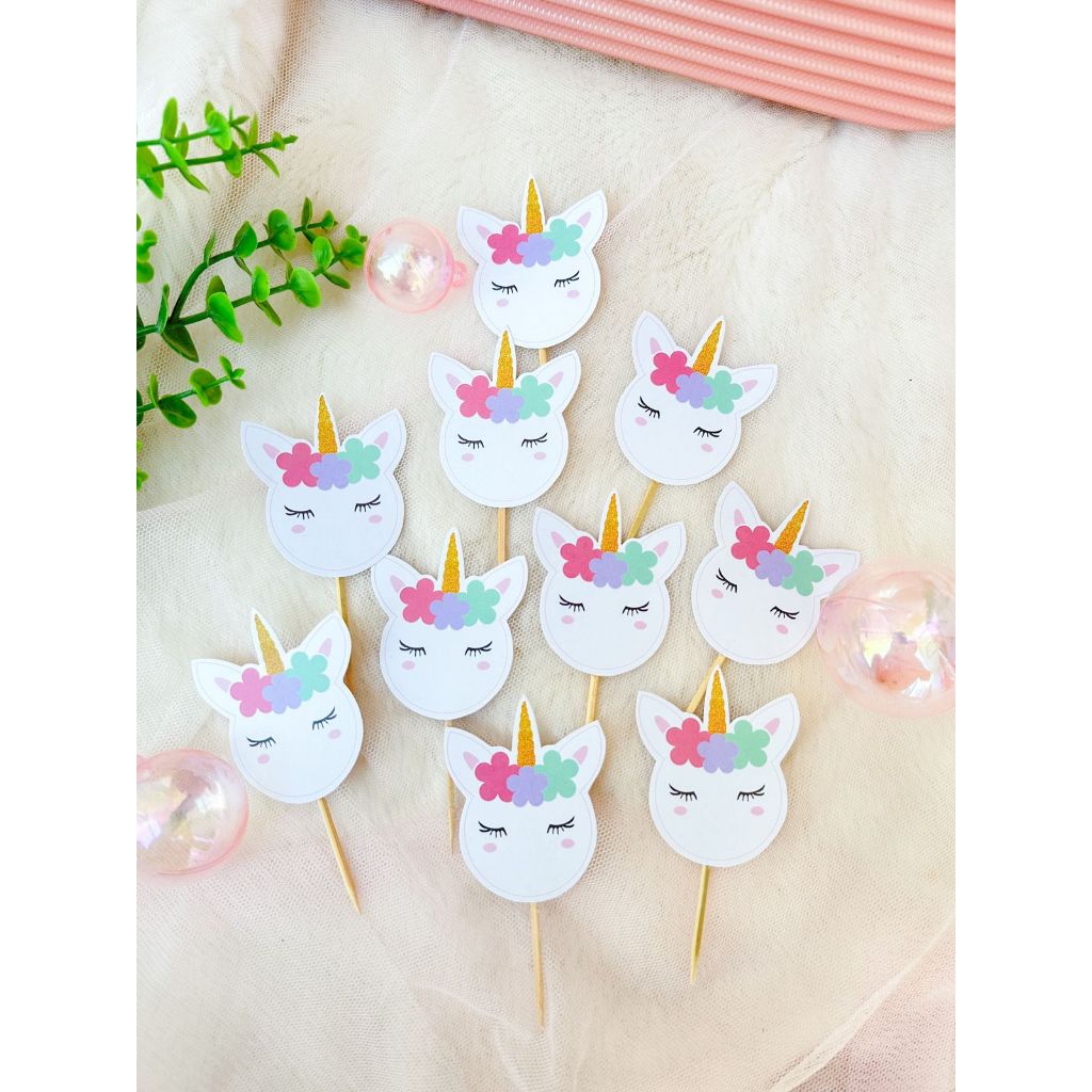 JT - Unicorn Kepala White Topper Cupcake / Hiasan Kue Cupcake Birthday