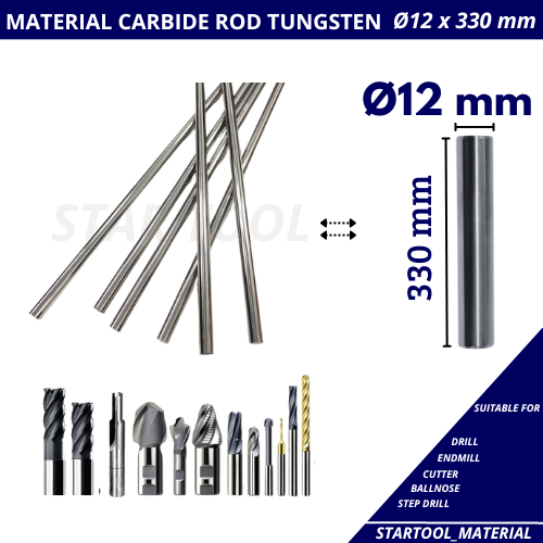 Carbide Rod 12mm x 330 mm Material Full Carbide Rod Tungsten