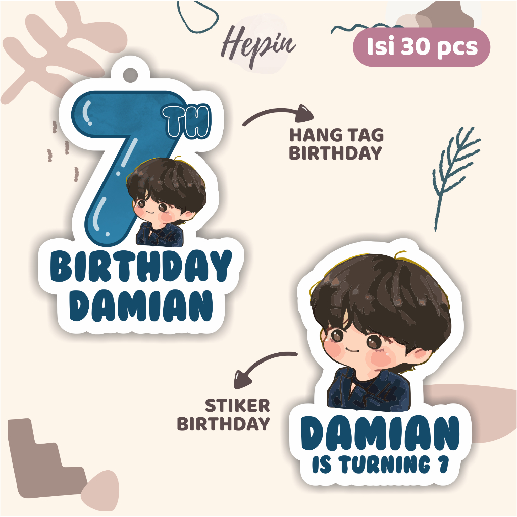 

(30pcs) cetak Hang tag & stiker ulang tahun karakter CHIBI BTS/label tag ulang tahun murah/hang tag ulang tahun/tag souvenir ulang tahun/stiker nama ualang tahun/diecut stiker&t ag