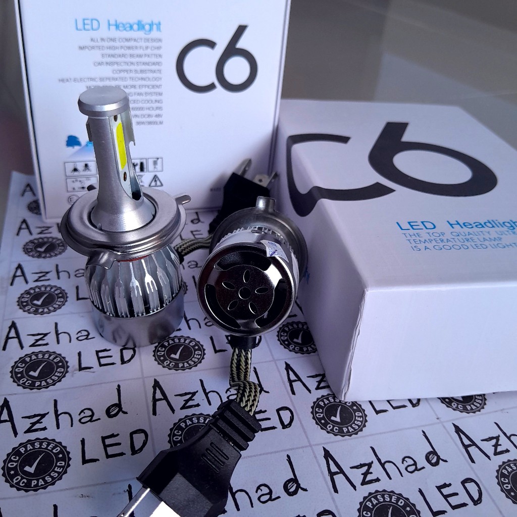 Lampu Utama LED C6 AES 36 Watt Soket H4 3 Kaki Motor Mobil 12V 24V Vixion Panther CBR Kijang Scoopy 