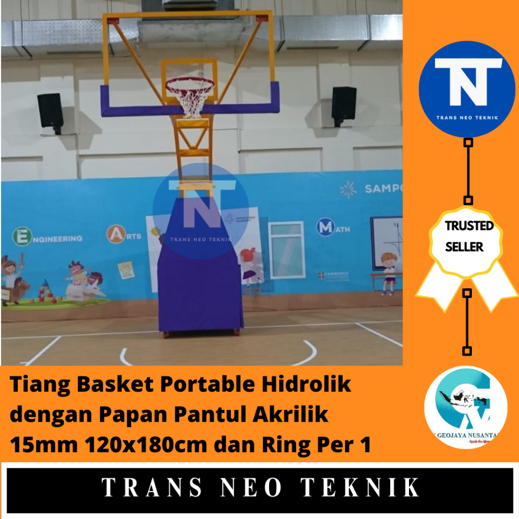 Portable Hidrolik Manual Tiang Basket Akrilik Ring Per 2 - APMH, Standar PERBASI, Papan 1050x1800x15mm