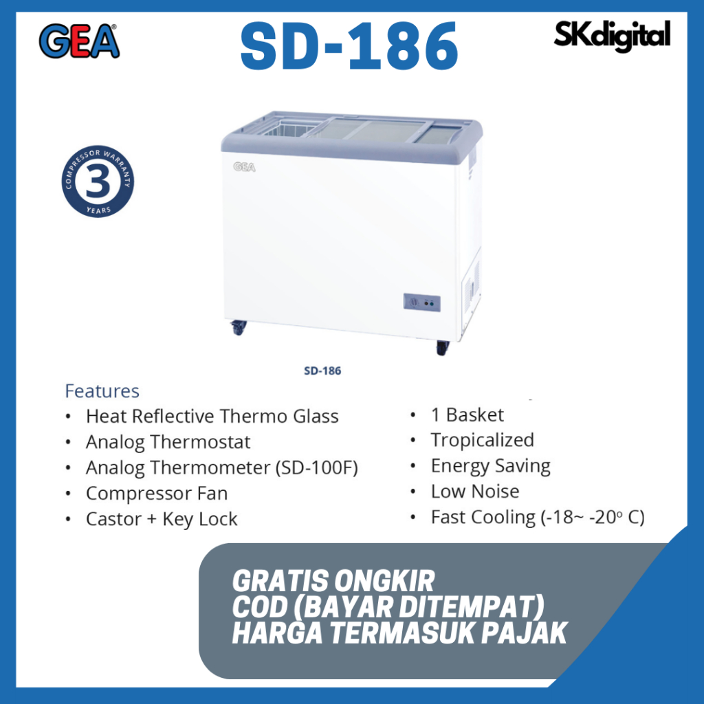 Freezer GEA SD-186 Sliding Flat Glass Freezer box Chest