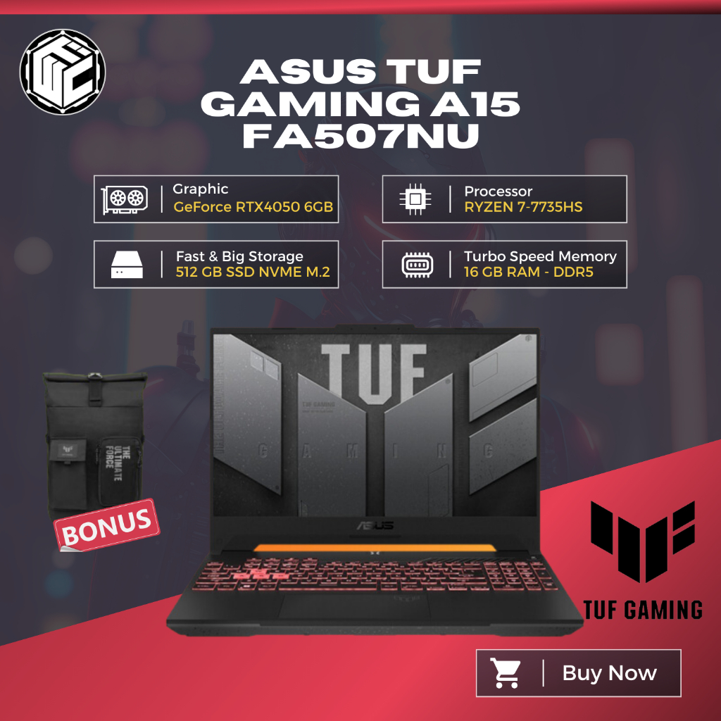 Laptop ASUS TUF GAMING F15 FX507ZM I7-12700H RTX3060 16GB 512GB 144Hz W11 OHS Bergaransi Resmi