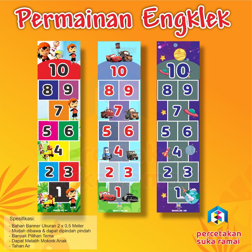 BANNER SPANDUK PERMAINAN ENGKLEK / SPANDUK ENGKLEK / SPANDUK EDUKASI / BANNER PERMAINAN ANAK