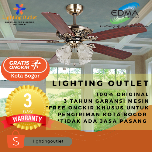 MT Edma 52in Supra Kipas Angin Lampu Gantung Plafon menggunakkan Bohlam E27 dan 3 Speed Pull Chain