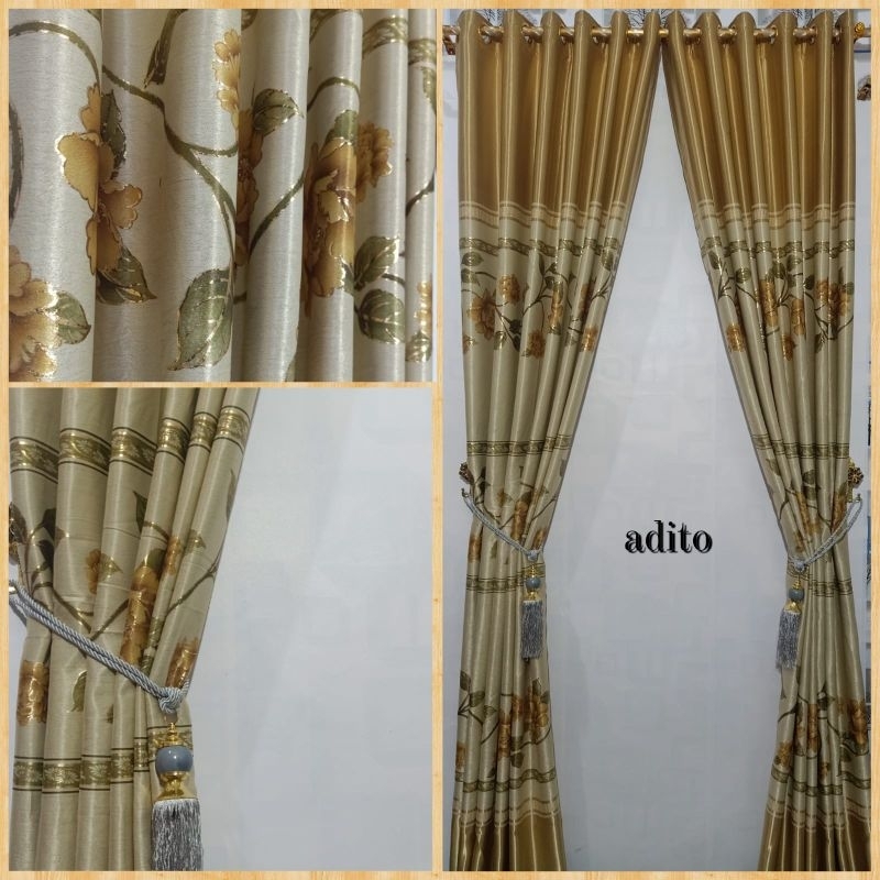 gorden blackout import libra gold motif bunga mawar