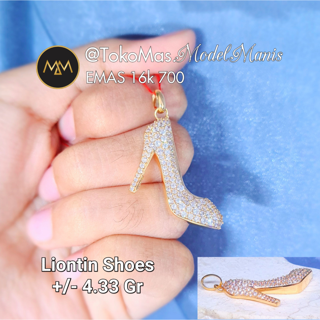Liontin Glass Shoes Sepatu High Heels Emas Kuning 700 kadar 16k