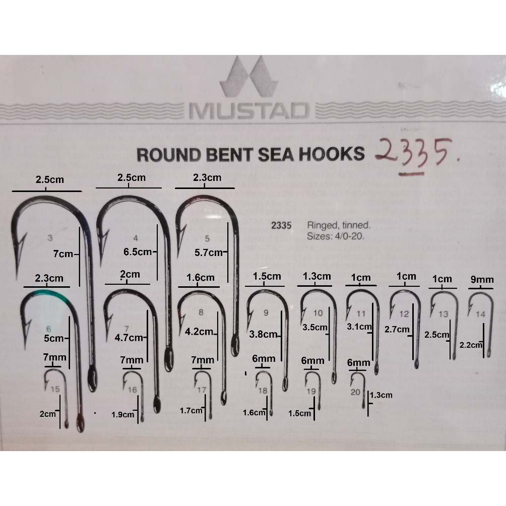 Model baru Mata Pancing Kail Mustad Round Bent Sea Hooks Tipe 2335 No 7 - 20 MQN