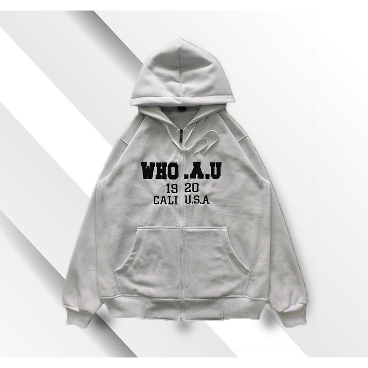 Jaket Hoodie Zipper WHO.A.U Putih Keren / Jaket Hoodie WHO.AU California 1920 Zipper Pria Wanita Pre