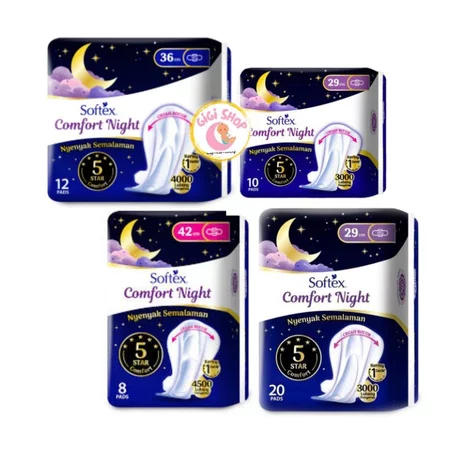 SOFTEX COMFORT NIGHT 36cm 42cm dan 29cm EXTRA HEAVY FLOW ( WING ) / CHARM Safe Night 290 mm Pembalut