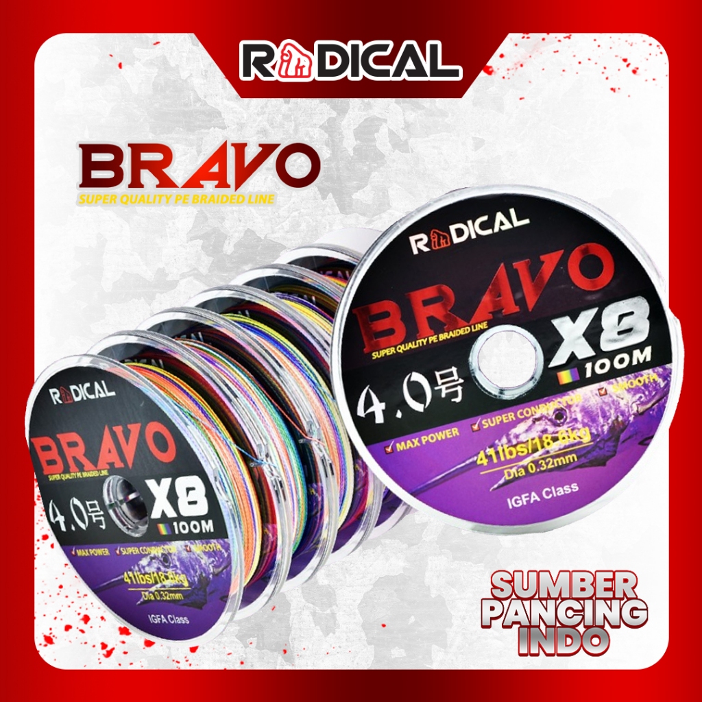 RADICAL Senar Pancing PE BRAVO X8 100M Multicolor Tali Pancing PE Connecting