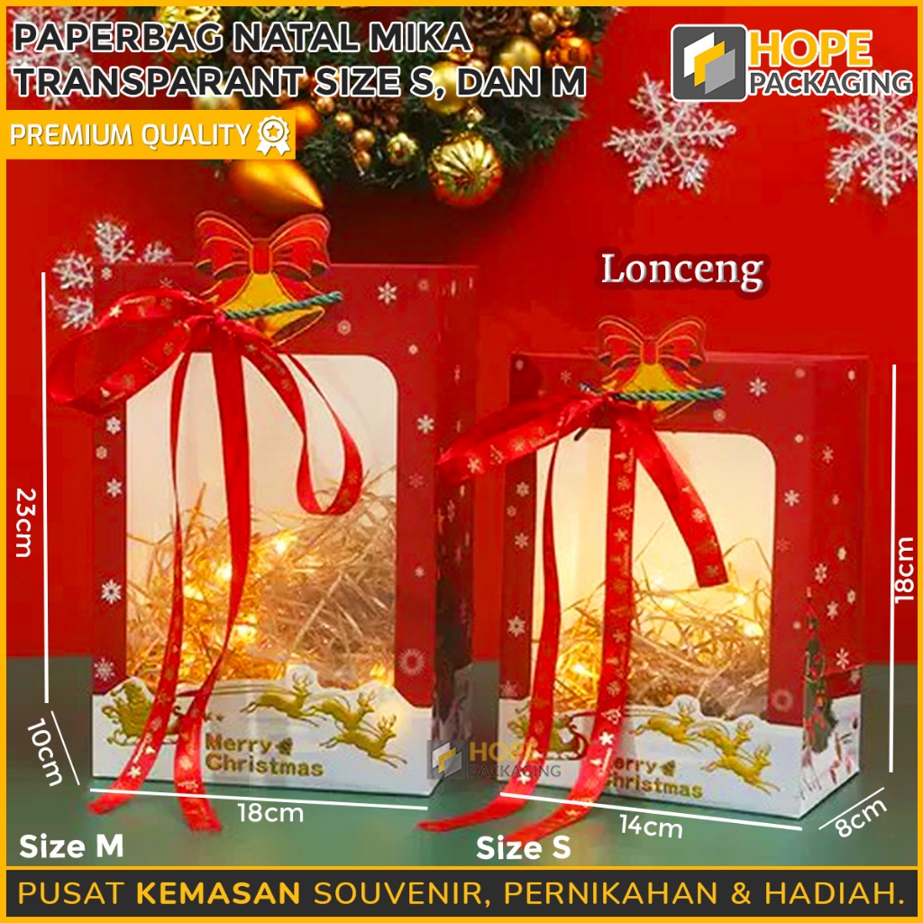 

Paper Box Natal Christmas Size : 14x 8x 18 cm / Tas Kado Natal / Paper Bag Xmas / Goodie Bag Souvenir Hampers Natal / Paper Bag Hampers Kue Natal / Paper Gift Transparan