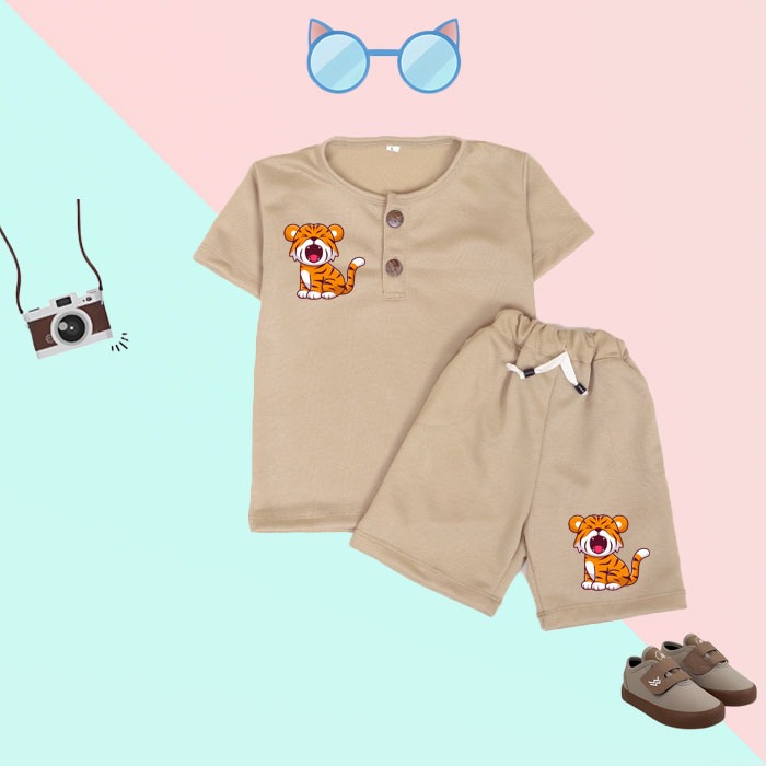 setelan anak kiano pendek macan set piyama laki laki perempuan usia 1-5 tahun premium