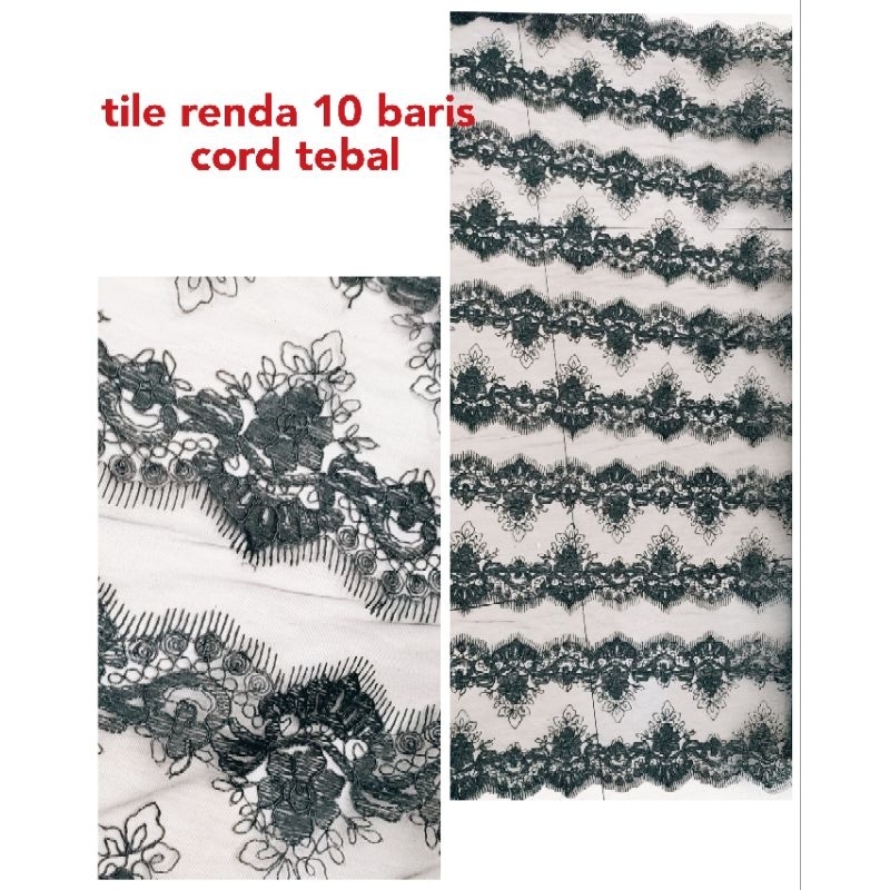 Kain Tile Paris Korneli tebal 3d hitam motif renda