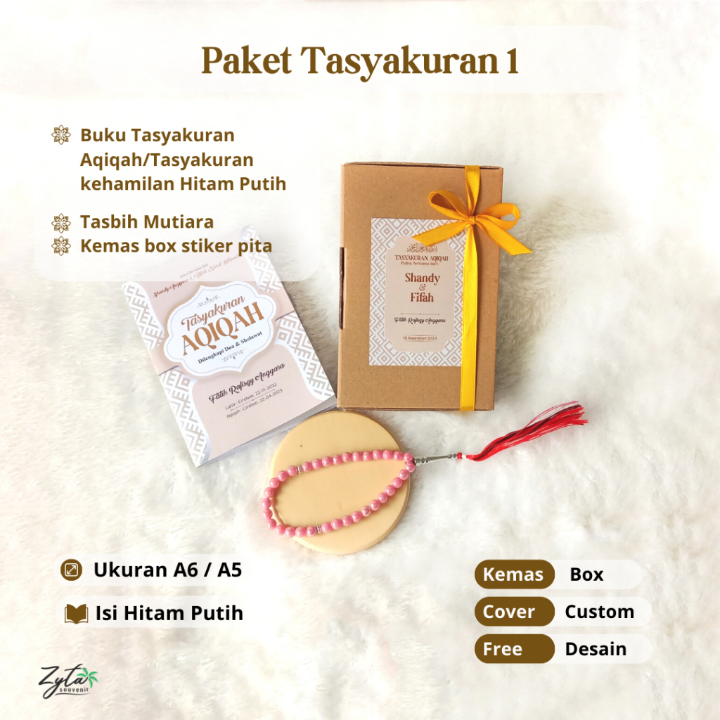 Paket Buku Tasyakuran & Tasbih - Tasyakuran 7 bulanan 4 Bulanan Aqiqah Tasbih Box | Zyta Souvenir