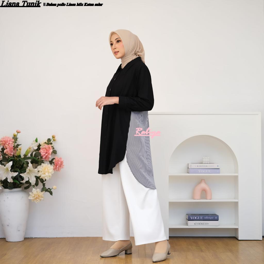 Baju Wanita / Atasan Wanita Liana Tunik Jumbo Busui Bahan Polo Linen Terdapat Ukuran Jumbo M, L, XL,