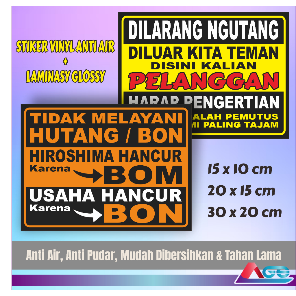 

Stiker Tidak Terima Hutang Ukuran Besar Kecil Bahan Vynil Anti Air Laminasy Glossy Sticker Indoor Outdoor Dilarang Ngutang Warung Toko Murah