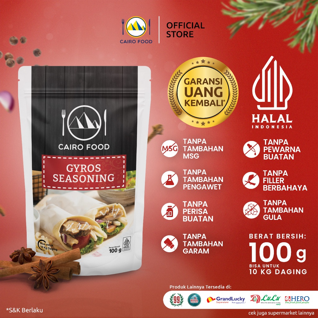 

Bumbu Gyros Sehat – Tanpa MSG, 100% Rempah Murni | Cairo Food - 100 Gram