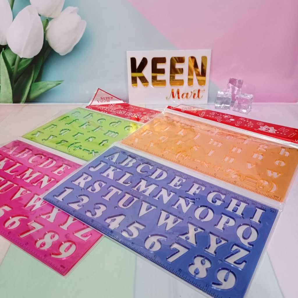 

(2pc) garisan ABC ABJAD/penggaris huruf angka sablon/ruler