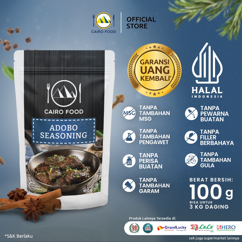 

Bumbu Adobo Sehat – Tanpa MSG, 100% Rempah Murni | Cairo Food - 100 Gram