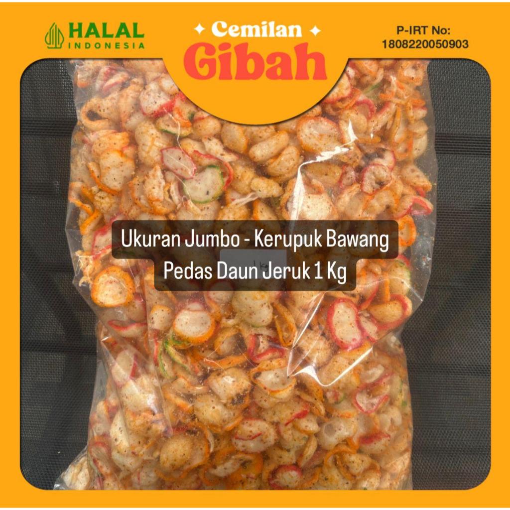 

Ukuran Jumbo - 1 Kg - Kerupuk Bawang Pedas Daun Jeruk Ala Cemilan Gibah - Cemilan Gibah