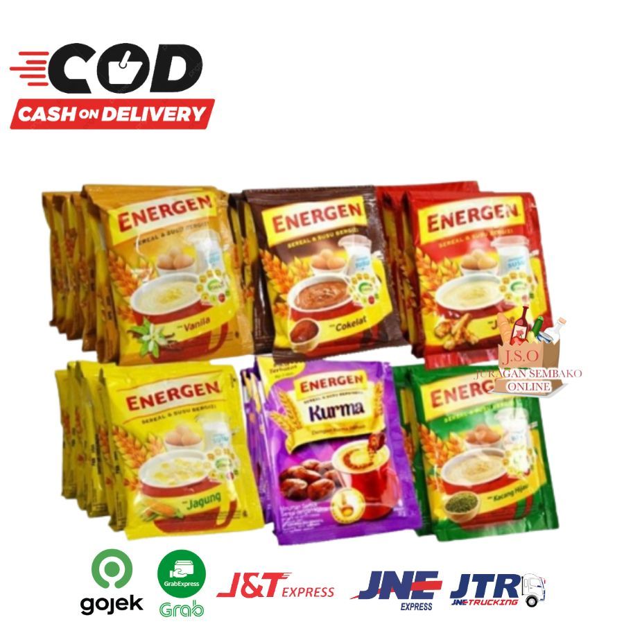 

(JSO) Mayora Energen Sereal Susu Berenergi Cereal Vanila Cokelat Kacang Hijau Kurma Jahe Jagung 34gr All Varian Rasa