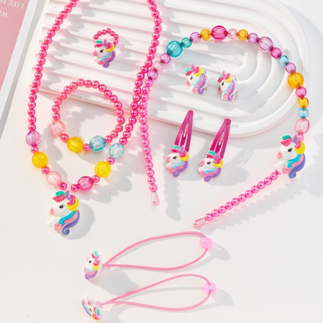 SET GELANG KALUNG ANTING JEPIT RAMBUT JEPITAN CINCIN UNICORN PRINCESS KUDA PONI LITTLE PONY LUCU ANA