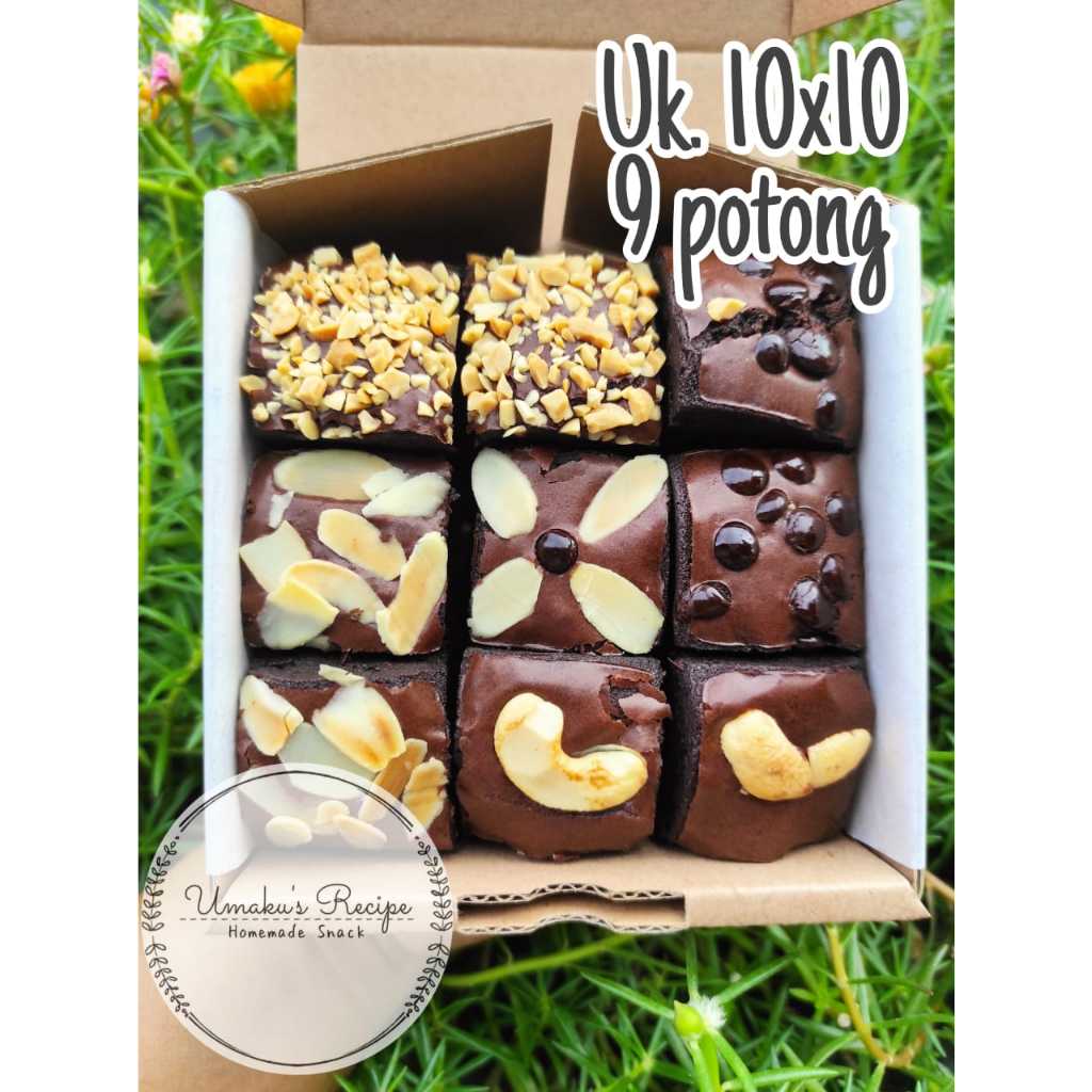 

[HEMAT] brownies sekat uk 10x10 (9 potong) bebas pilih topping | fudgy brownies | fudge brownies shiny crust | brownies panggang | kue ulang tahun | kue ultah