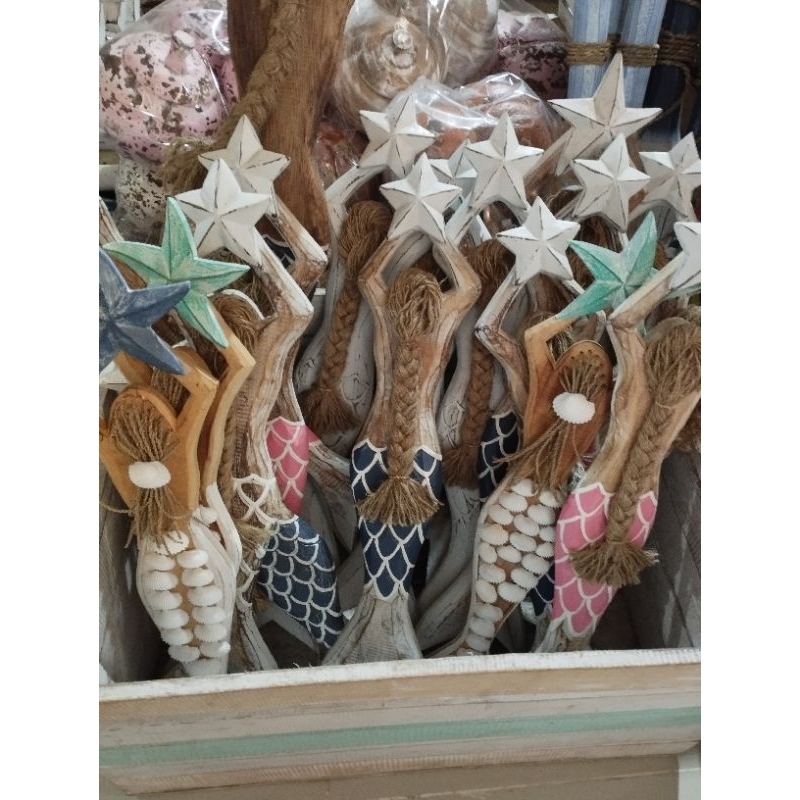 Hiasan duyung kayu/Hiasan duyung kerang/Home decor/Dekorasi rumah/Pajangan dinding/Sign board kayu/K