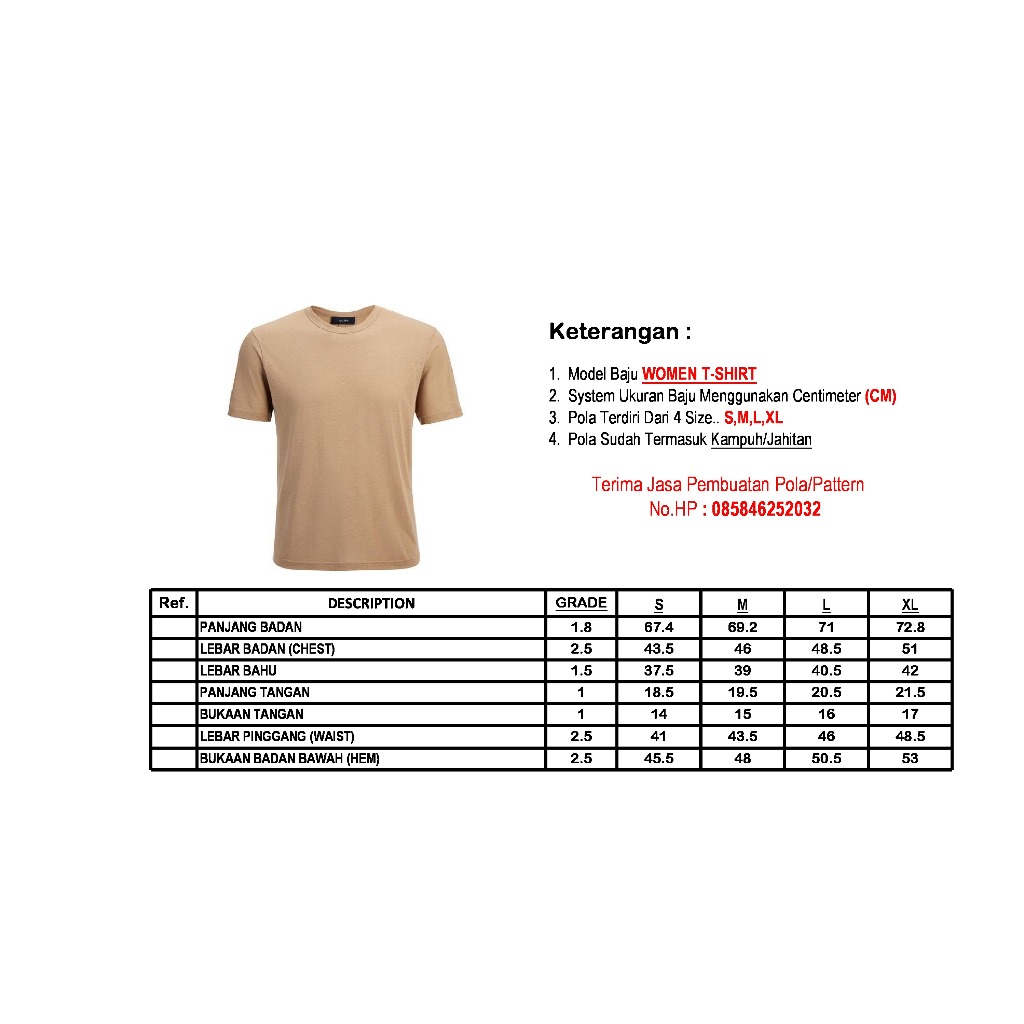 Pola Baju Kaos Wanita