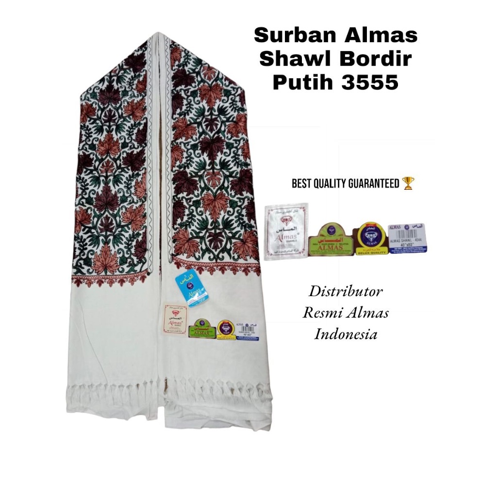 Surban Almas Shawl Bordir Putih 3555