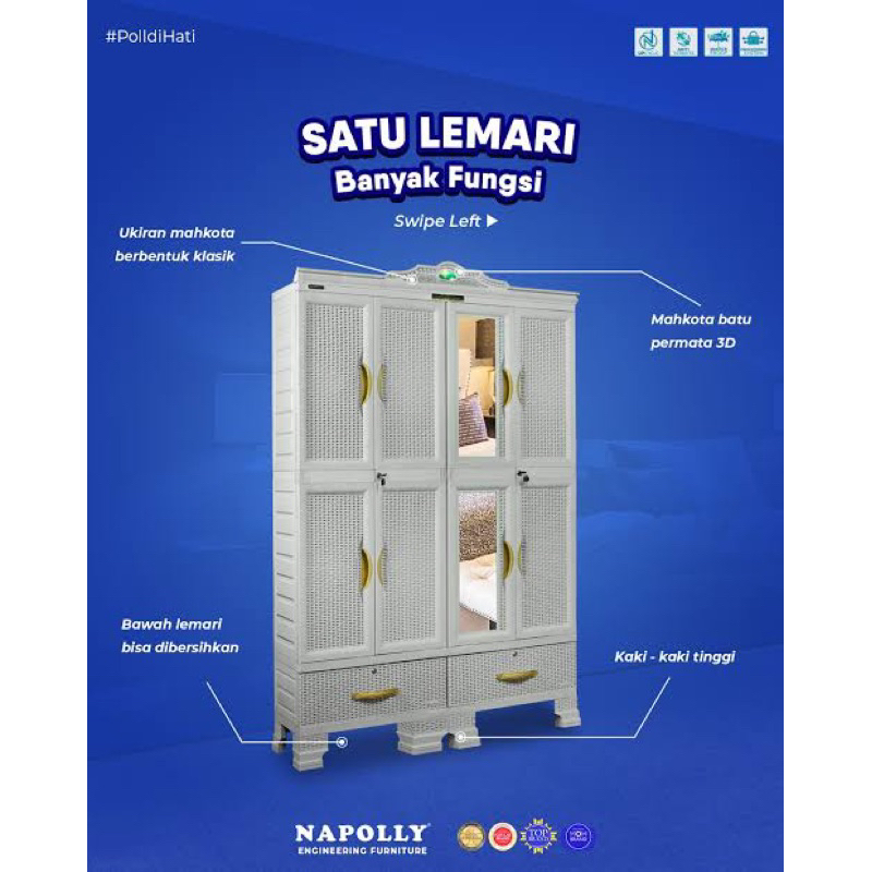 PROMO lemari plastik Napolly Cabro 466 jumbo cermin gantung rak + laci murah