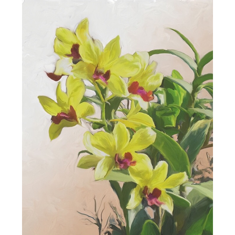 lukisan cetak gambar bunga anggrek kuning plus bingkai