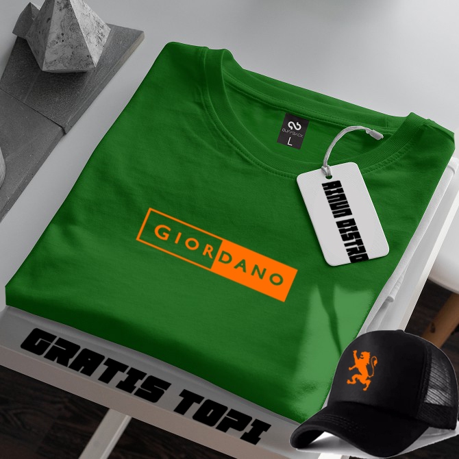 Bonus Topi !!. Kaos Pendek Gior Blok Text Orange / Terkeren  Baju Lengan Pendek Premium Quality >Af_