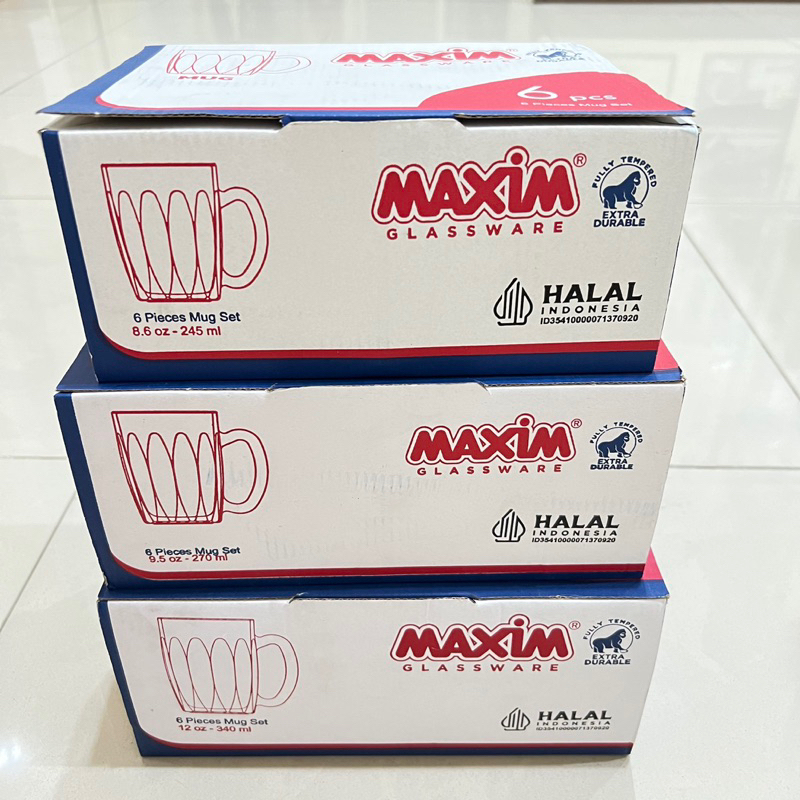 satu set gelas gagang maxim kaca 245ml 270ml 340ml