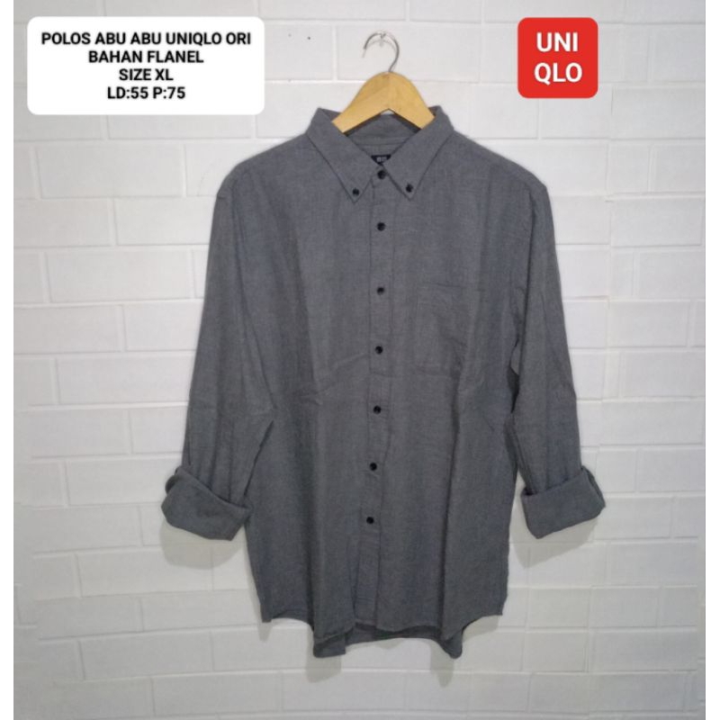 KEMEJA FLANEL ABU ABU POLOS UNIQLO ORI SIZE XL