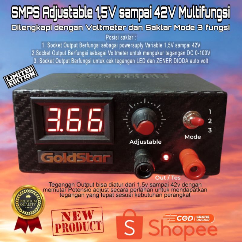 Termurah SMPS Adjustable 1,5V sampai 42V Multifungsi