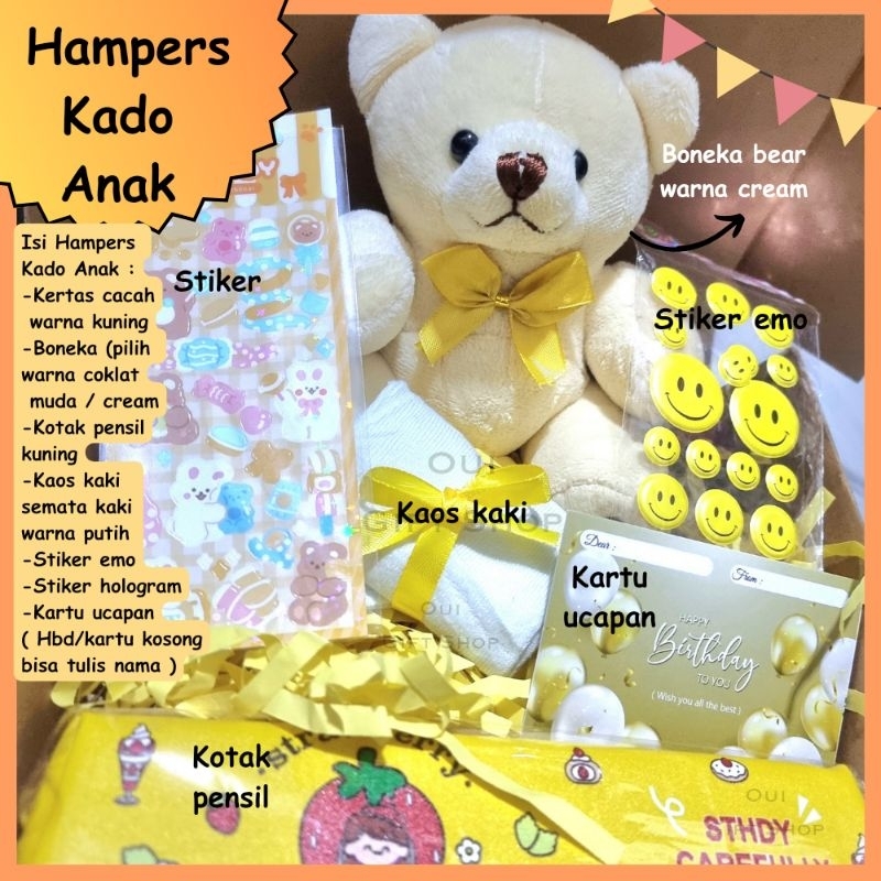 

HAMPERS KADO ANAK / HADIAH ULANG TAHUN ANAK CEWEK / KADO BUAT ANAK PEREMPUAN / GIFT BOX /BIRTHDAY GIFT / BONEKA MURAH / HAMPERS WARNA KUNING