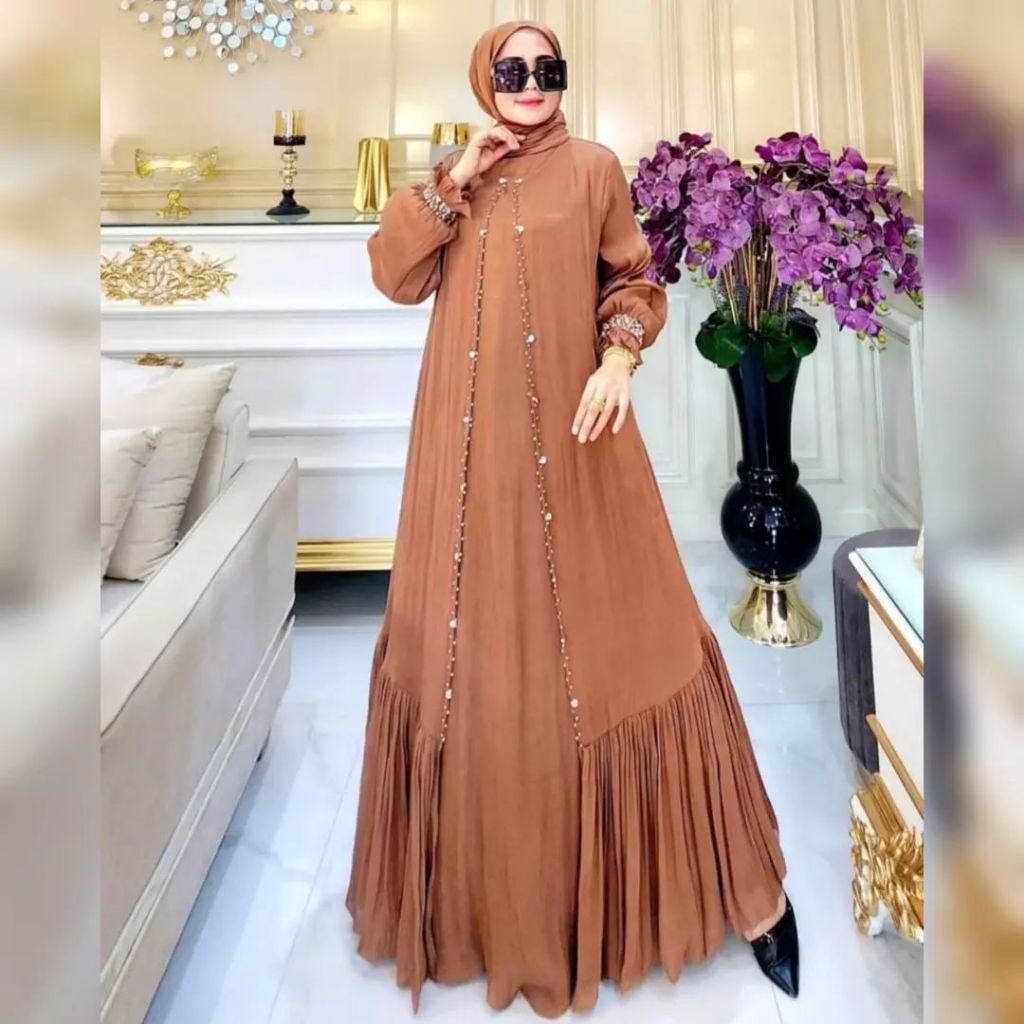 TERBARU Gamis Pesta Mewah Elegan Baju Gamis Santorini Shimer Silk Premium Baju Kondangan Jombo Dress Putih Muslim Fashion Wanita Lebaran Dress Amira Variasi Payet Mutiara