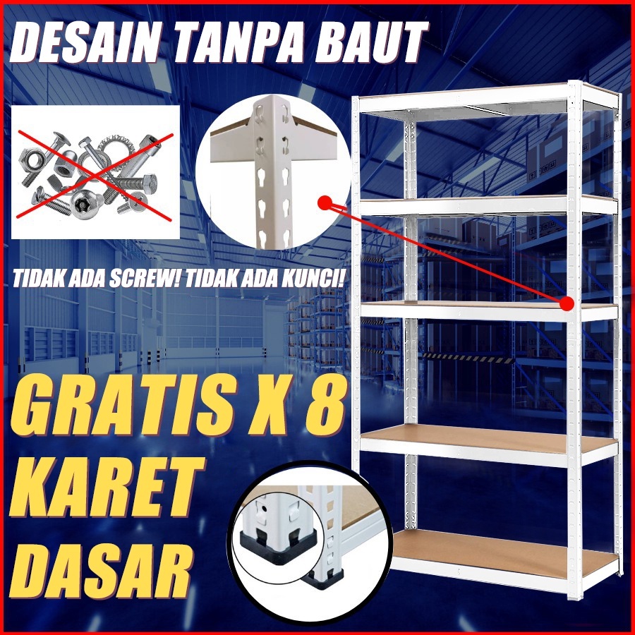 Rak besi 5 susun Rak Susun 120x180cm Rak gudang 5 Tingkat Rak barang 5 layer  Rak dapur 5 lapisan Rak 5 susun serbaguna