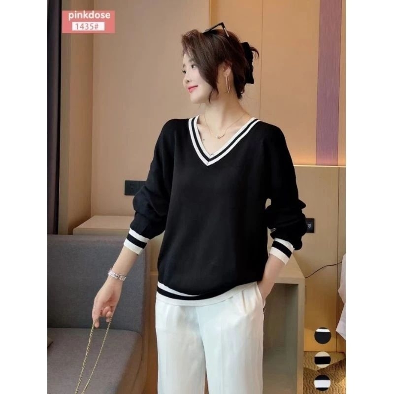 Pinkdose 1435 Kaos Rajut V Neck Impor