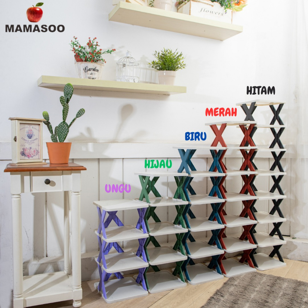 RAK SEPATU & SANDAL SUSUN 8 / 2 VARIAN WARNA HITAM DAN PUTIH PLASTIK PORTABLE AESTHETIC