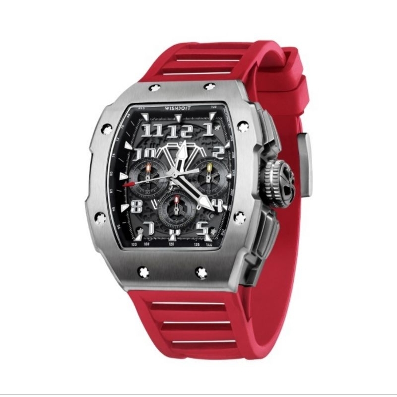 WISHDOIT GT Chrono Silver Ewd Watch (Red Strap)