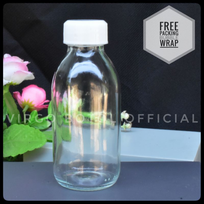 Botol Kaca 100ml Tutup Ulir Plastik Putih