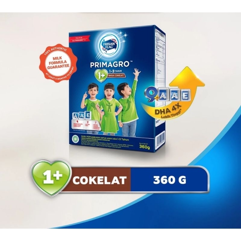 Frisian Flag Primagro 1+ Cokelat 360gr - Susu Formula Pertumbuhan Anak 1-3 Tahun Rasa Coklat