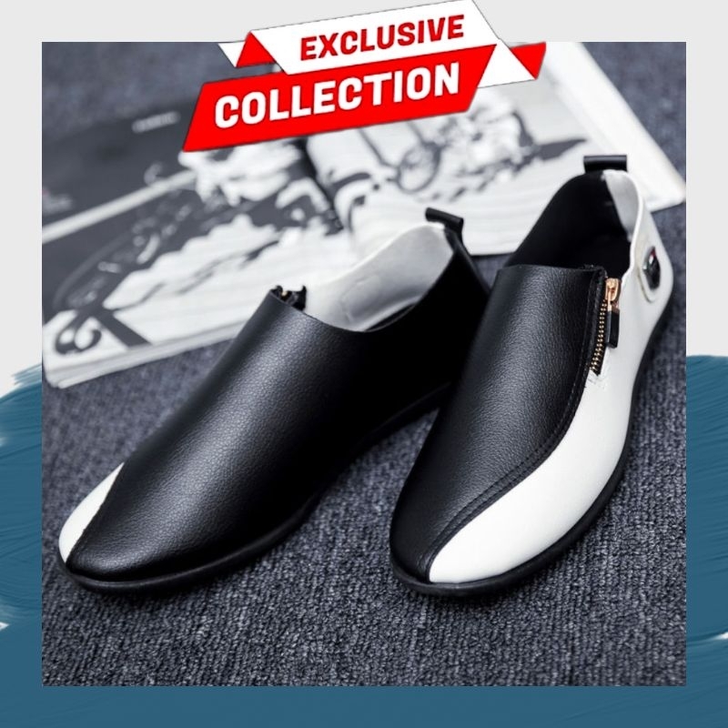 Sepatu Pria Slip On Hitam Putih Keren