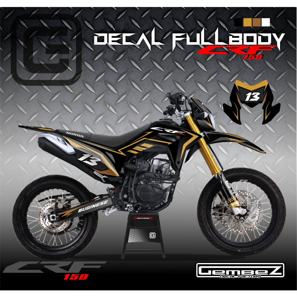 STIKER DECAL HONDA CRF FULLBODI DECAL CRF150 HITAM GOLD KEREN