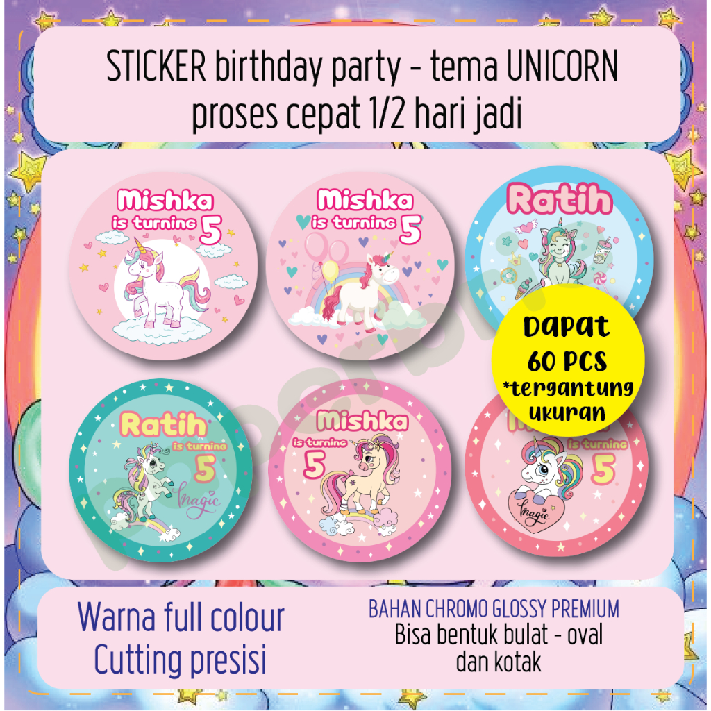 

label stiker UNICORN Ulang Tahun Anak - sticker birthday party stiker hampers sticker hamper stiker bingkisan ultah